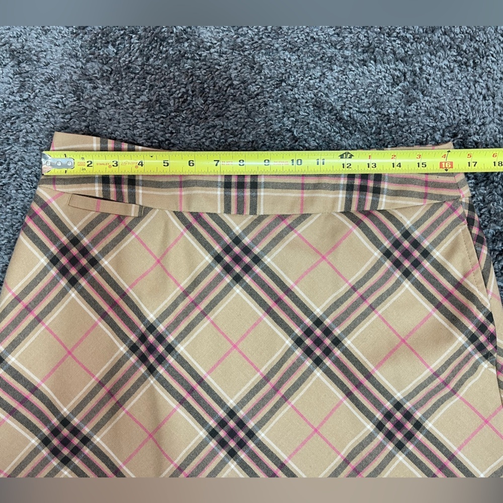 Lands’ End Tan black pink plaid wool blend knee length A-line skirt size 10 - Picture 14 of 16